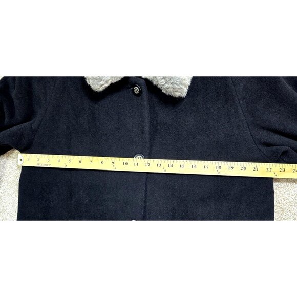 Dennis Basso Fleece Coat Faux Fur Trim Oversize Cozy Black Dress & Casual Size L - Picture 5 of 10